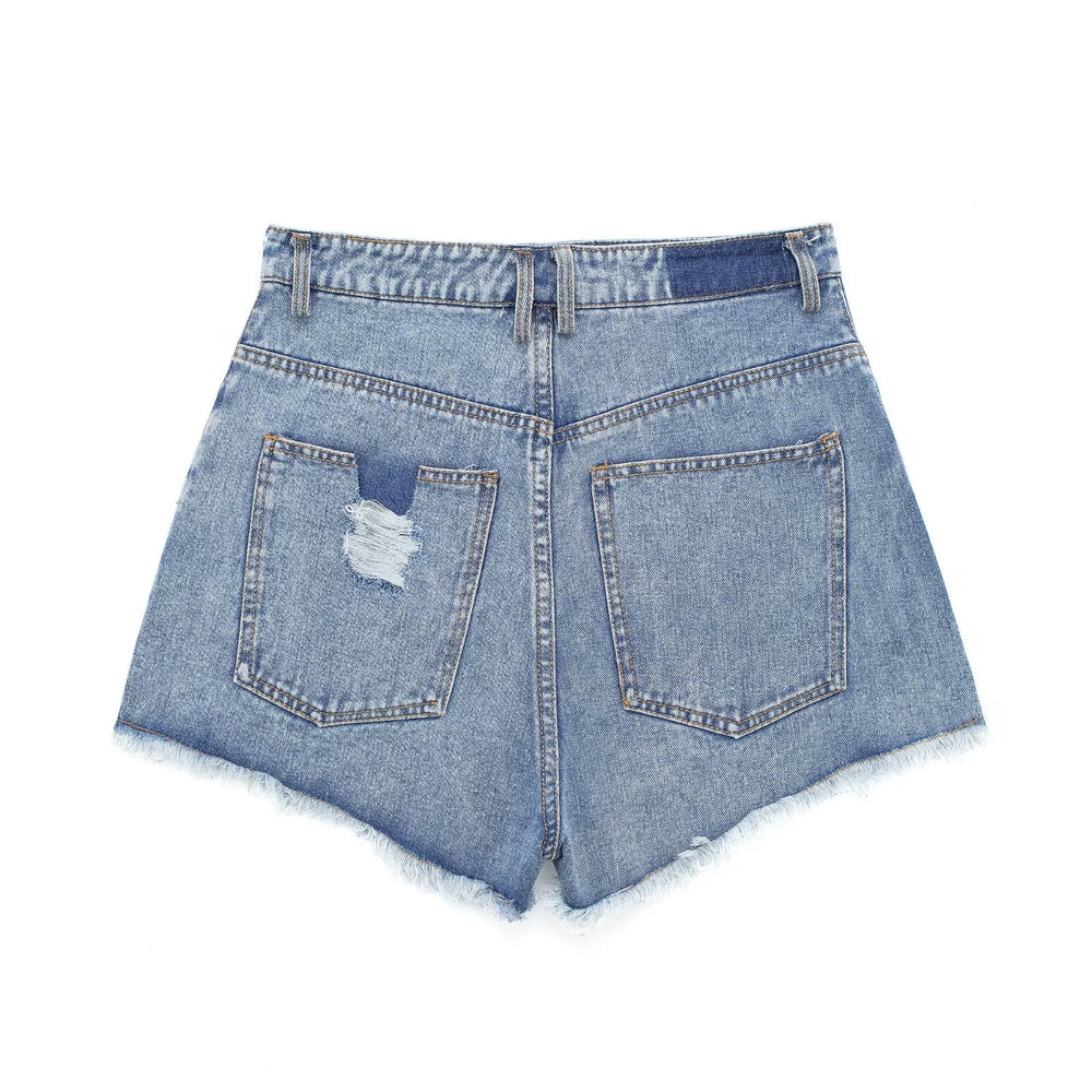 Summer Street Tassel Frayed Distressed High Waist Denim Shorts Women