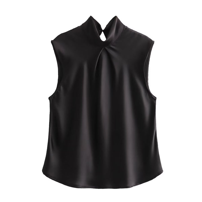 Spring Women Clothing Silk Satin Texture Top Vest Sling