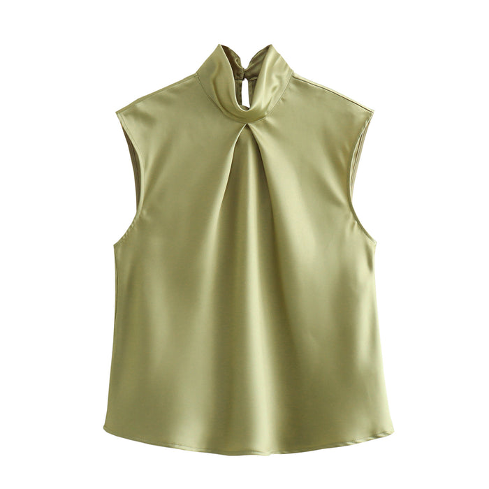 Spring Women Clothing Silk Satin Texture Top Vest Sling