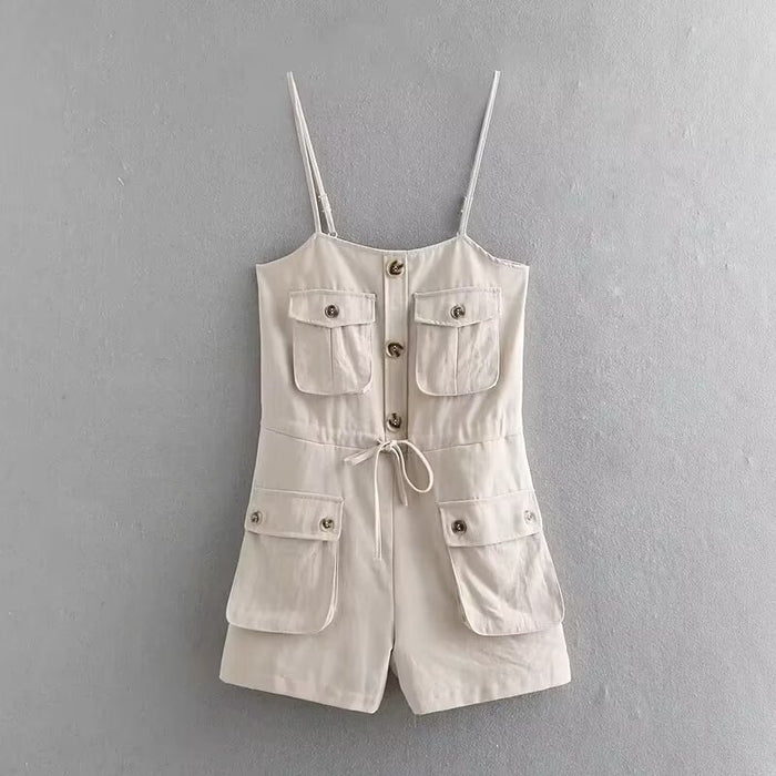 Women Pocket Strap Jumpsuit