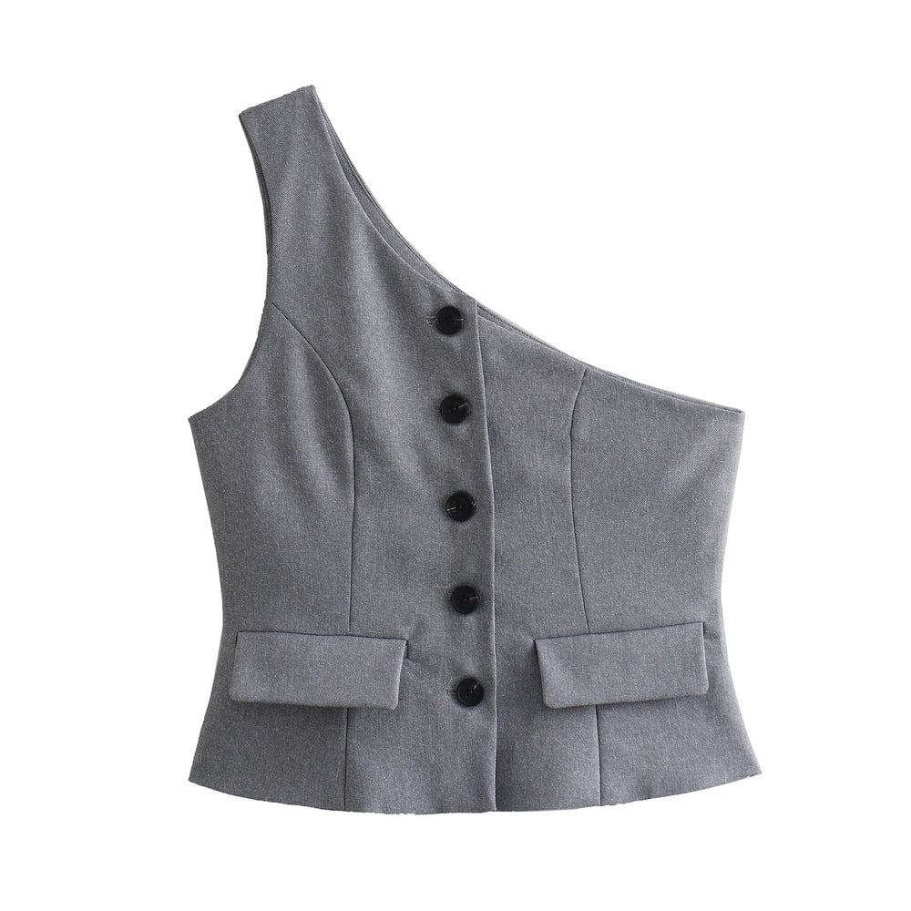 Winter Women Clothing Fashionable All Match Slim Irregular Asymmetric Vest