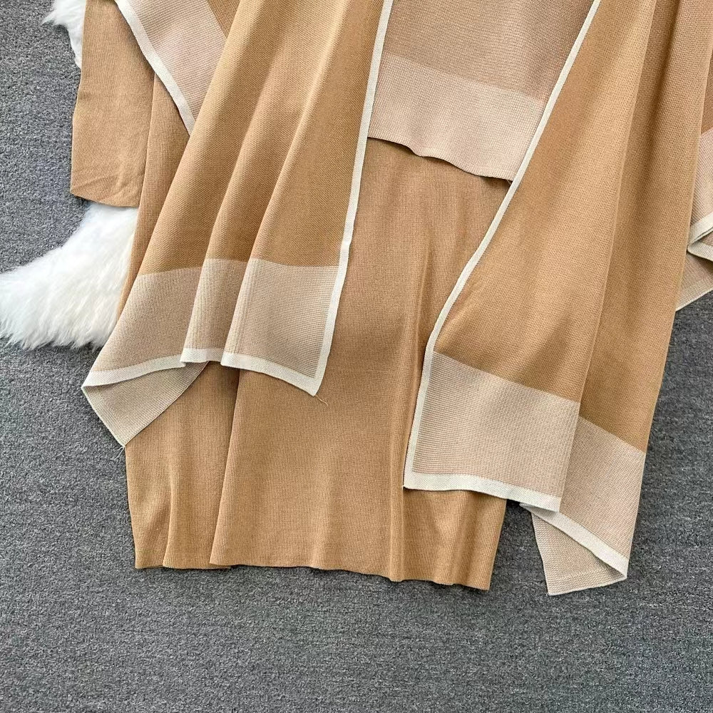 Spring Autumn Shawl Knitted Sweater Loose dress Two Piece Casual Jacket Knitted Suit Women