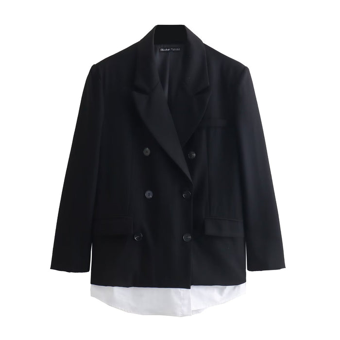 Winter Women Clothing Fashionable All Match Casual Poplin Stitching Blazer