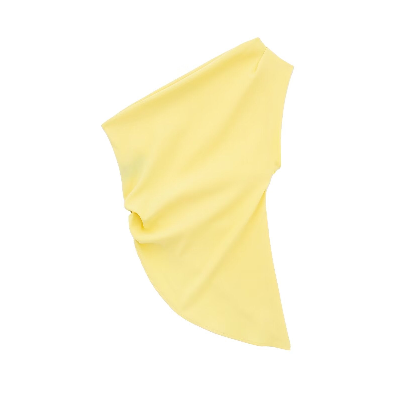 Spring Elegant Oblique Shoulder Collar Yellow Asymmetric Fold Pullover Vest Women