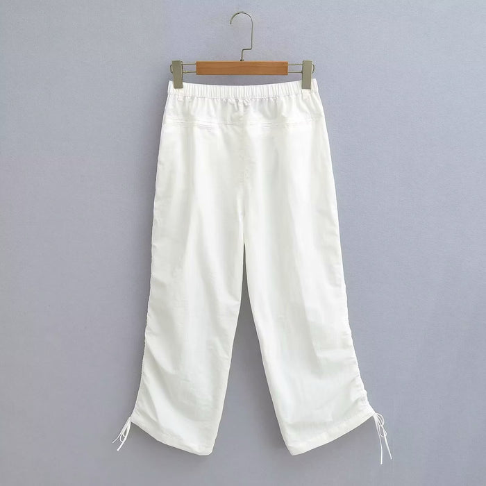 Spring Women Pleated Decorative Vest Pleated White Vest Casual Trousers