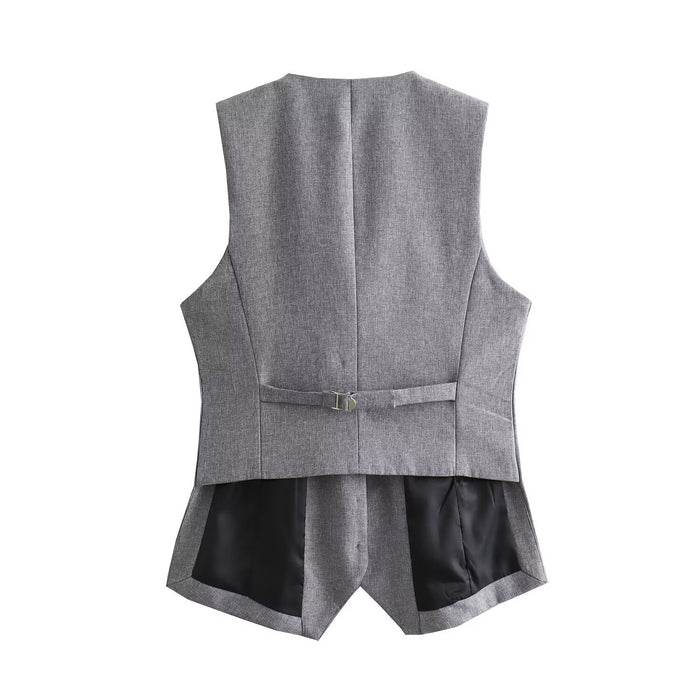 Spring Back Asymmetric Vest Women Vest Low Waist Straight Pants Work Pant