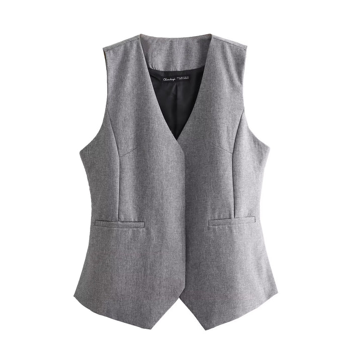 Spring Back Asymmetric Vest Women Vest Low Waist Straight Pants Work Pant