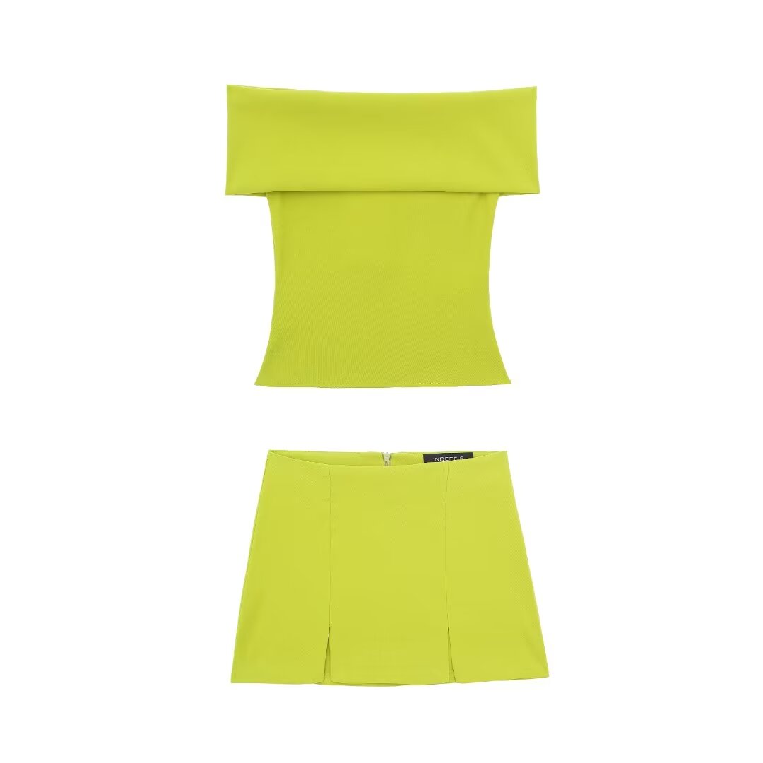Women Off Shoulder Top Split Design Mini Skirt