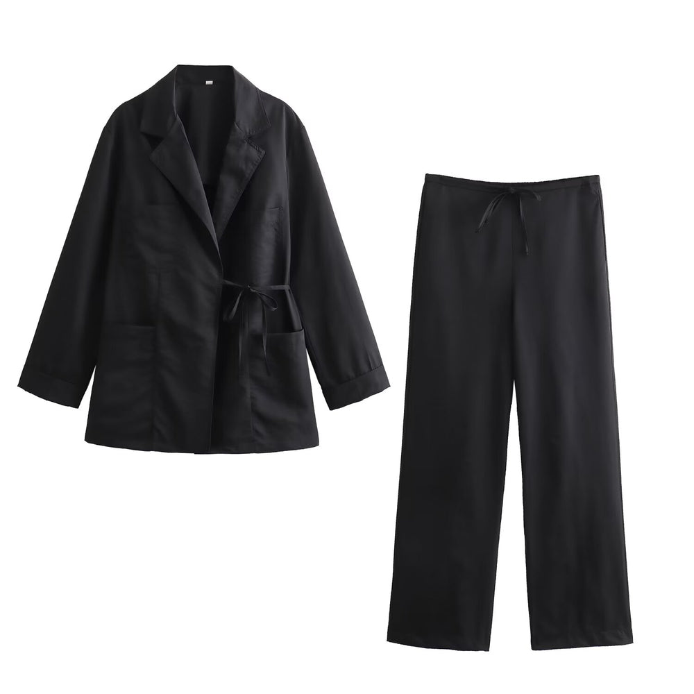 Fall Women Clothing Double Breasted Vertical Coat Trousers Suit