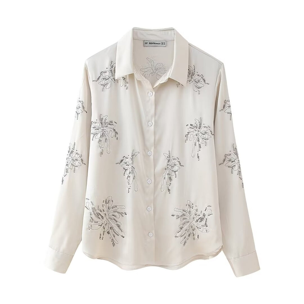 Spring Women Clothing Beaded Embroidered Shirt Casual Pants