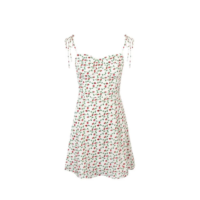 Spring Girl Fresh White Background Floral Strap Dress