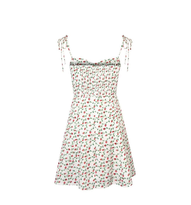 Spring Girl Fresh White Background Floral Strap Dress