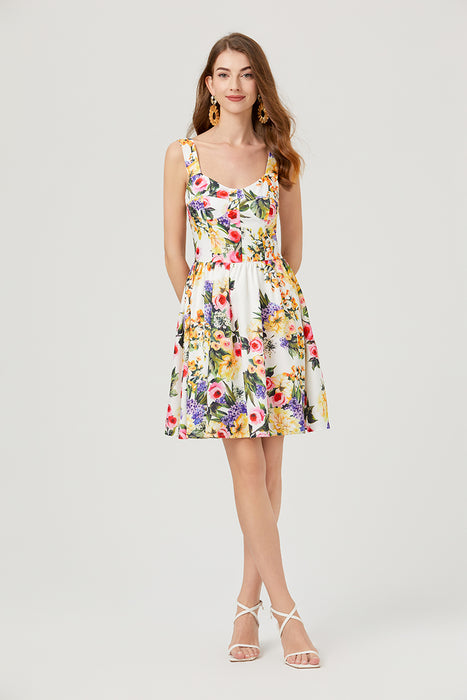 Women Summer Sleeveless Floral A Line Elegant Dress