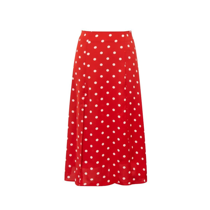 Retro Contrast Color Polka Dot Split Skirt Summer High Waist Slimming A Line Midi Skirt Women