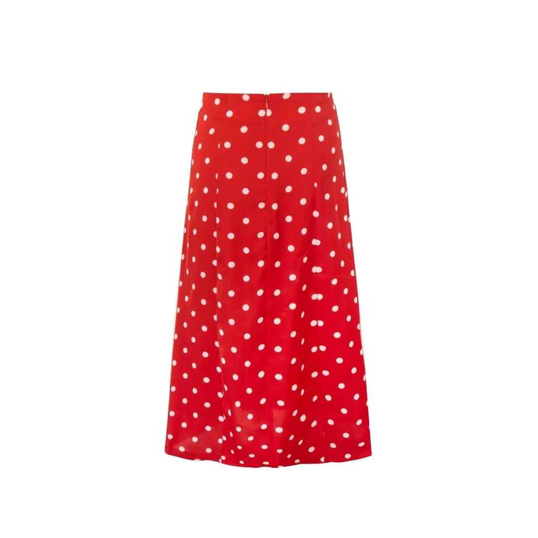 Retro Contrast Color Polka Dot Split Skirt Summer High Waist Slimming A Line Midi Skirt Women