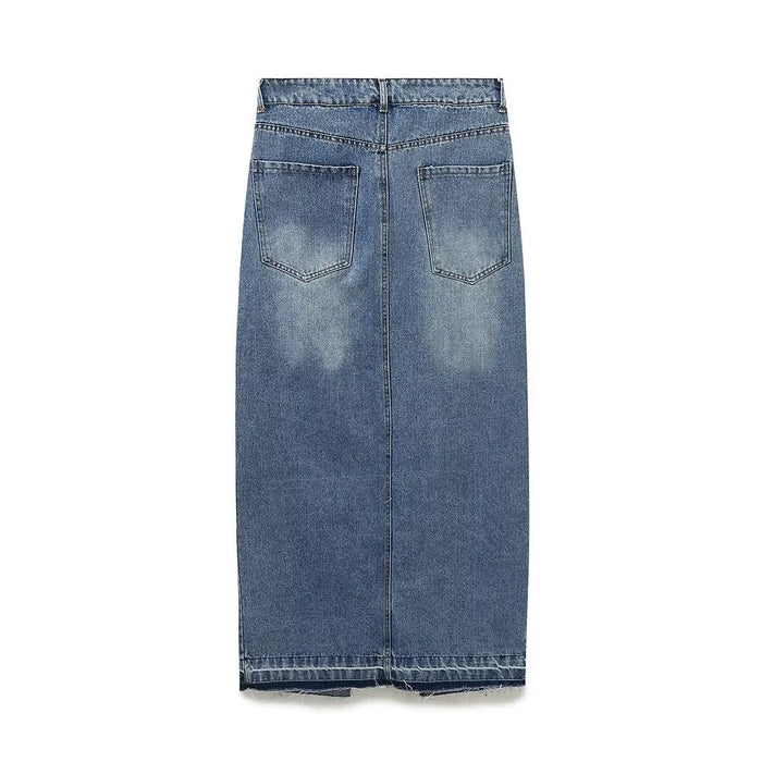 Spring Women Clothing Street Long Split Denim Skirt