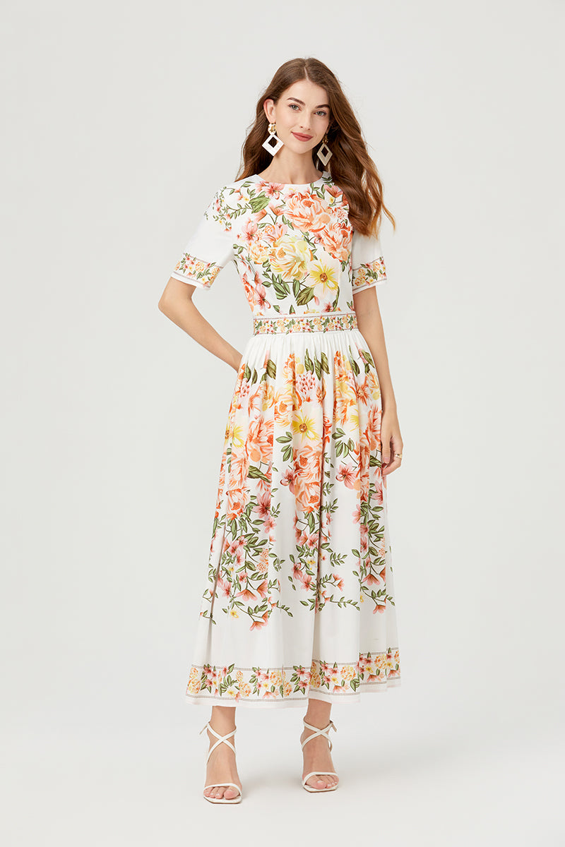 Women Summer Floral Short Sleeve A Line Elegant Dress