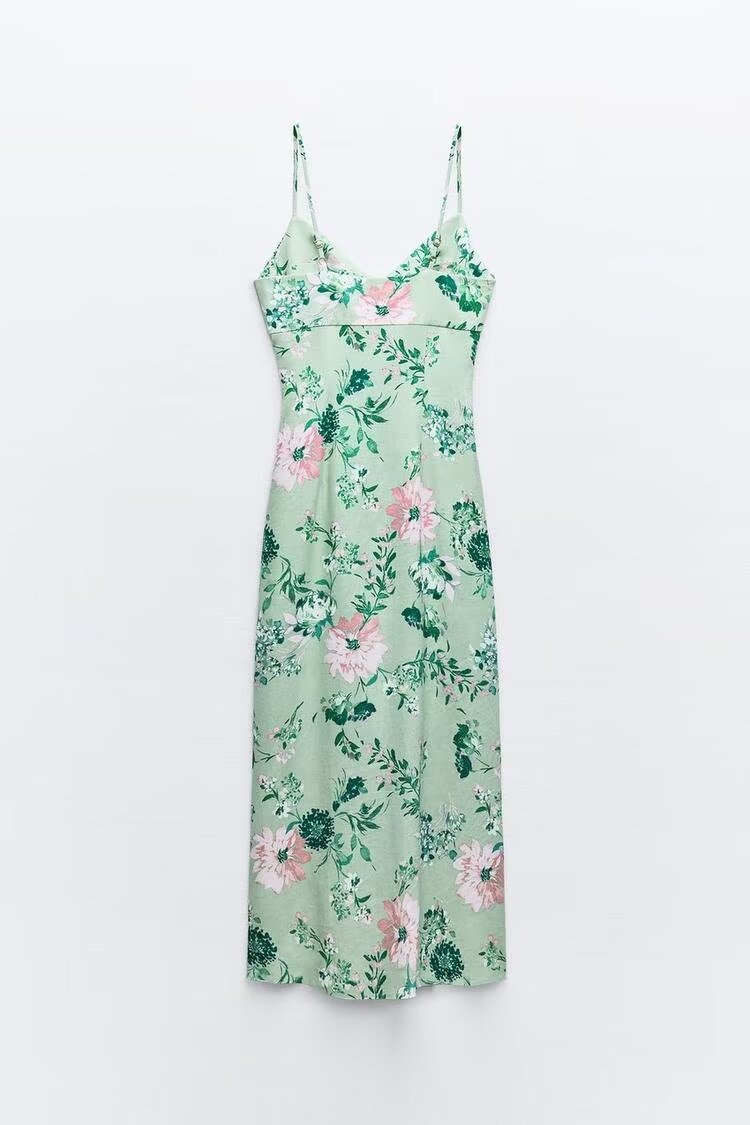 Women Clothing Summer Linen Blended Floral Midi Dress