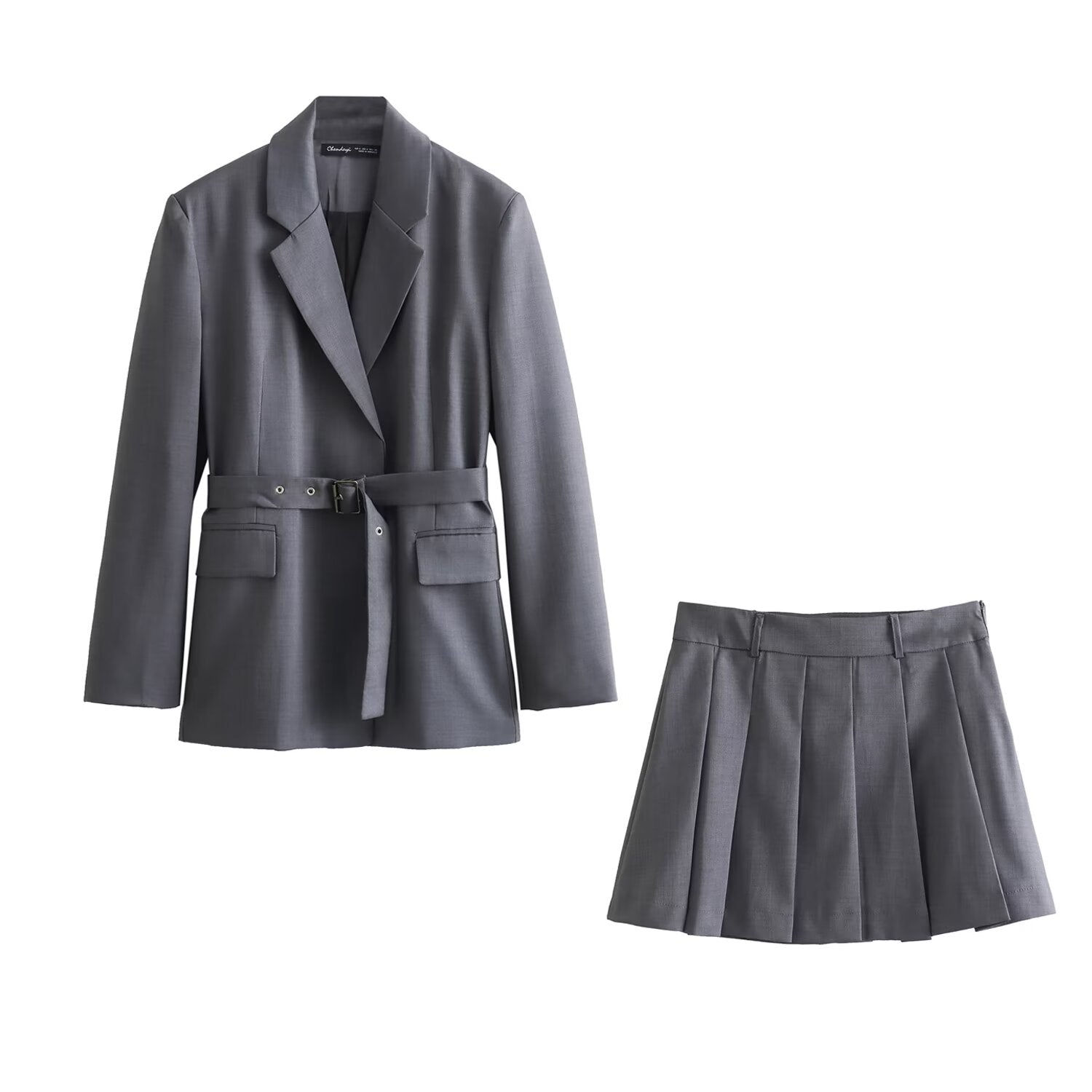 Summer Women lended Slim Blazer Wide Pleated Mini Skirt Sets