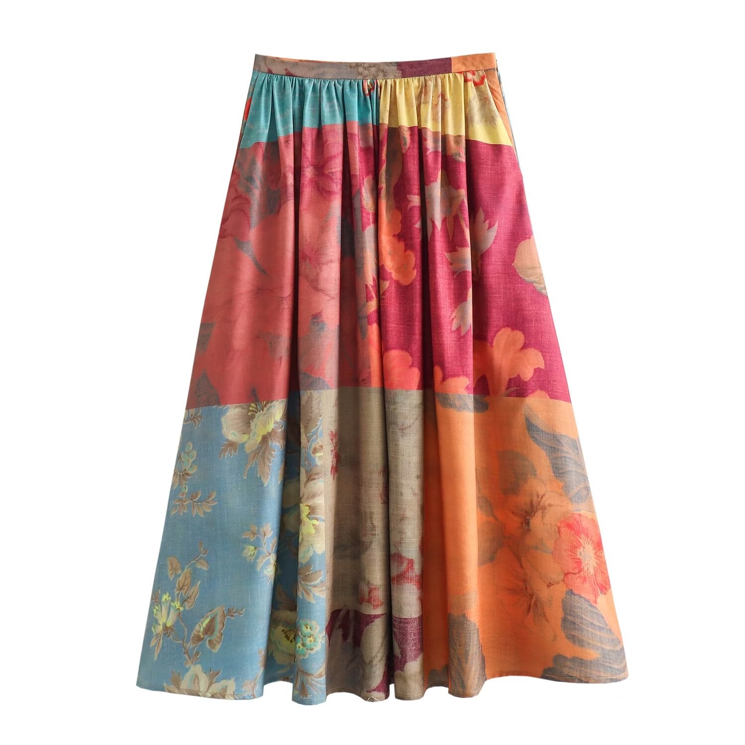 Women Clothing Spring Retro Printed Shirt Skirt Sets