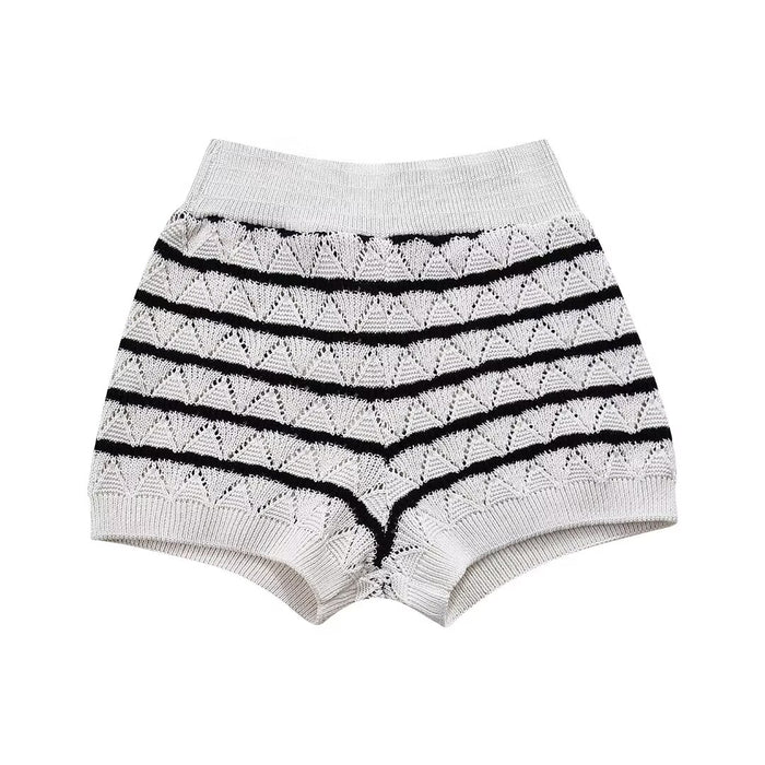 Women Striped Knitted Top Knitted Shorts Suit