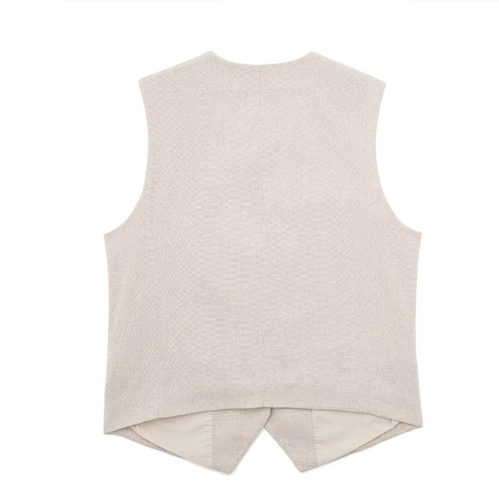 Spring Women Clothing Linen Blended Vest Casual Shorts Sets