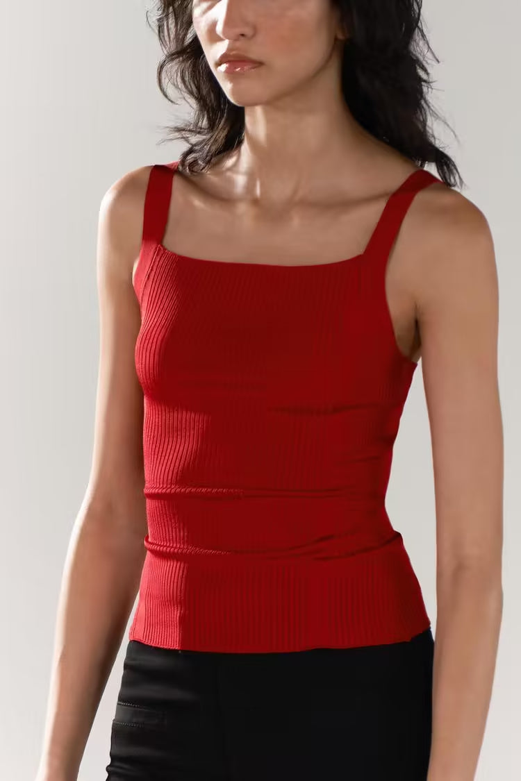 Summer Women Simple Solid Color Sling Ice Silk Vest Knitted Top