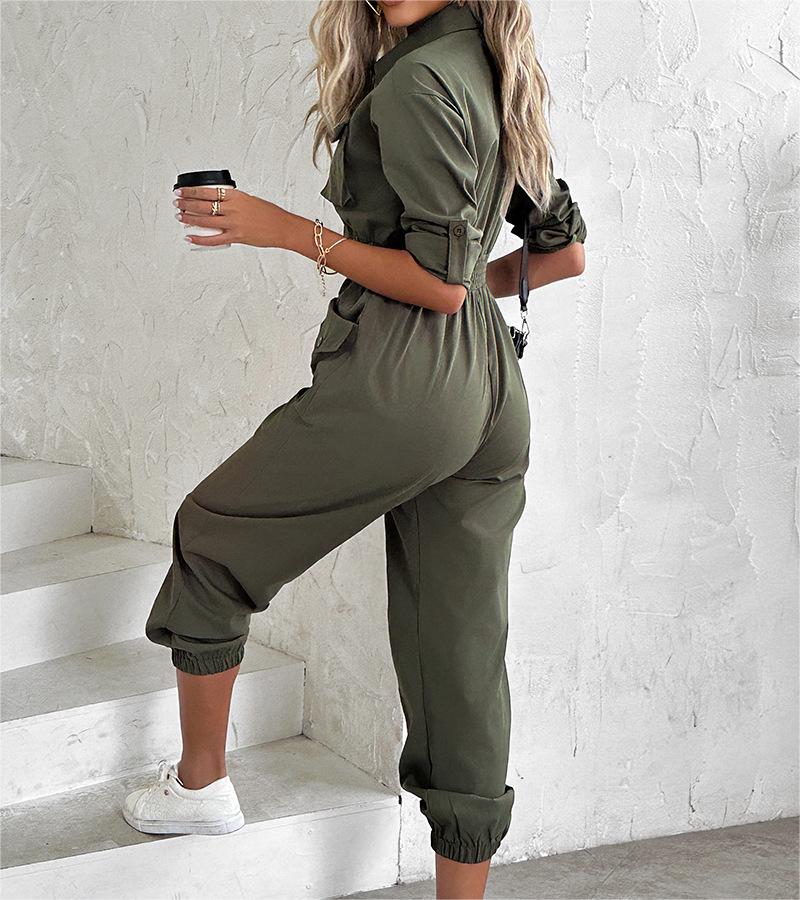 Women Clothes Waist Tied Casual Cargo Jumpsuit