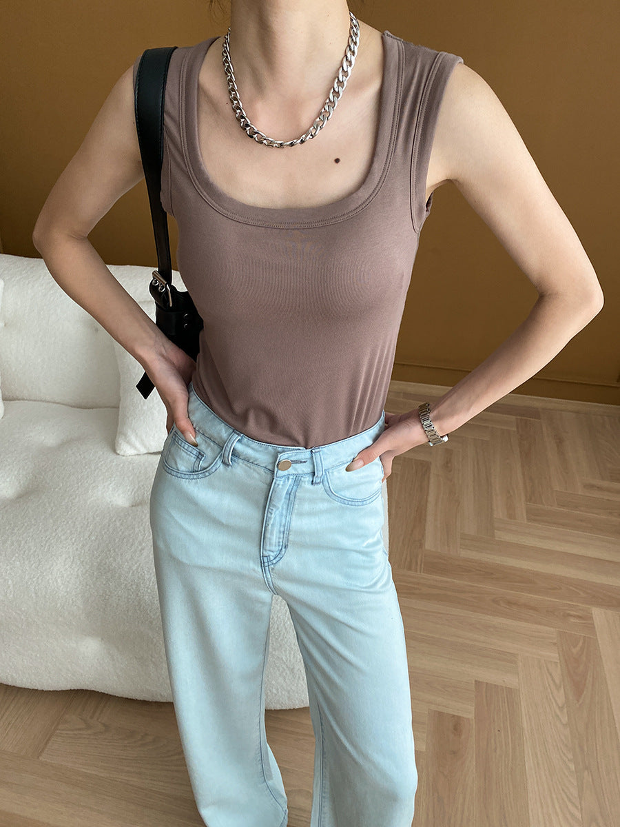 Supernumerary Breast Comes With Chest Pad Integrated Square Cut Collar Vest Bottoming Early Spring