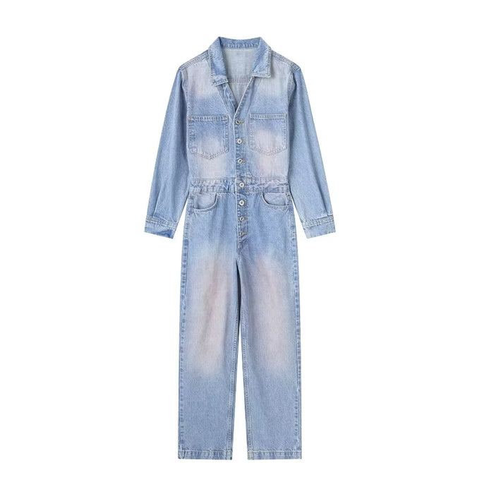 Women Clothing French Washed Denim Jumpsuit