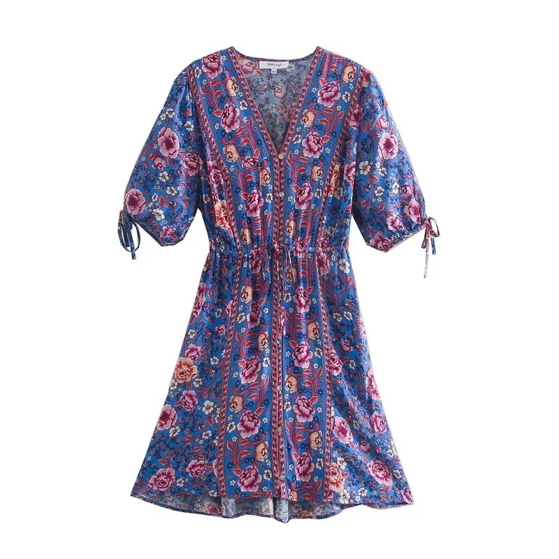 Spring Women Clothing Casual Positioning Rayon Single Breasted Dress