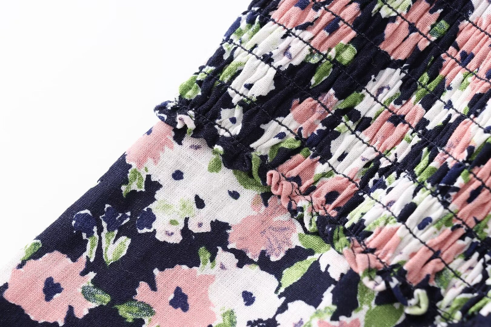 Spring Women Clothing Linen Blended Floral Print Midi Dress