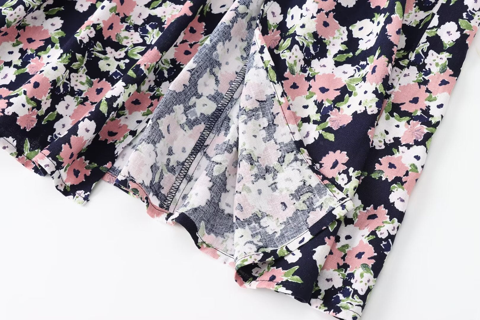 Spring Women Clothing Linen Blended Floral Print Midi Dress