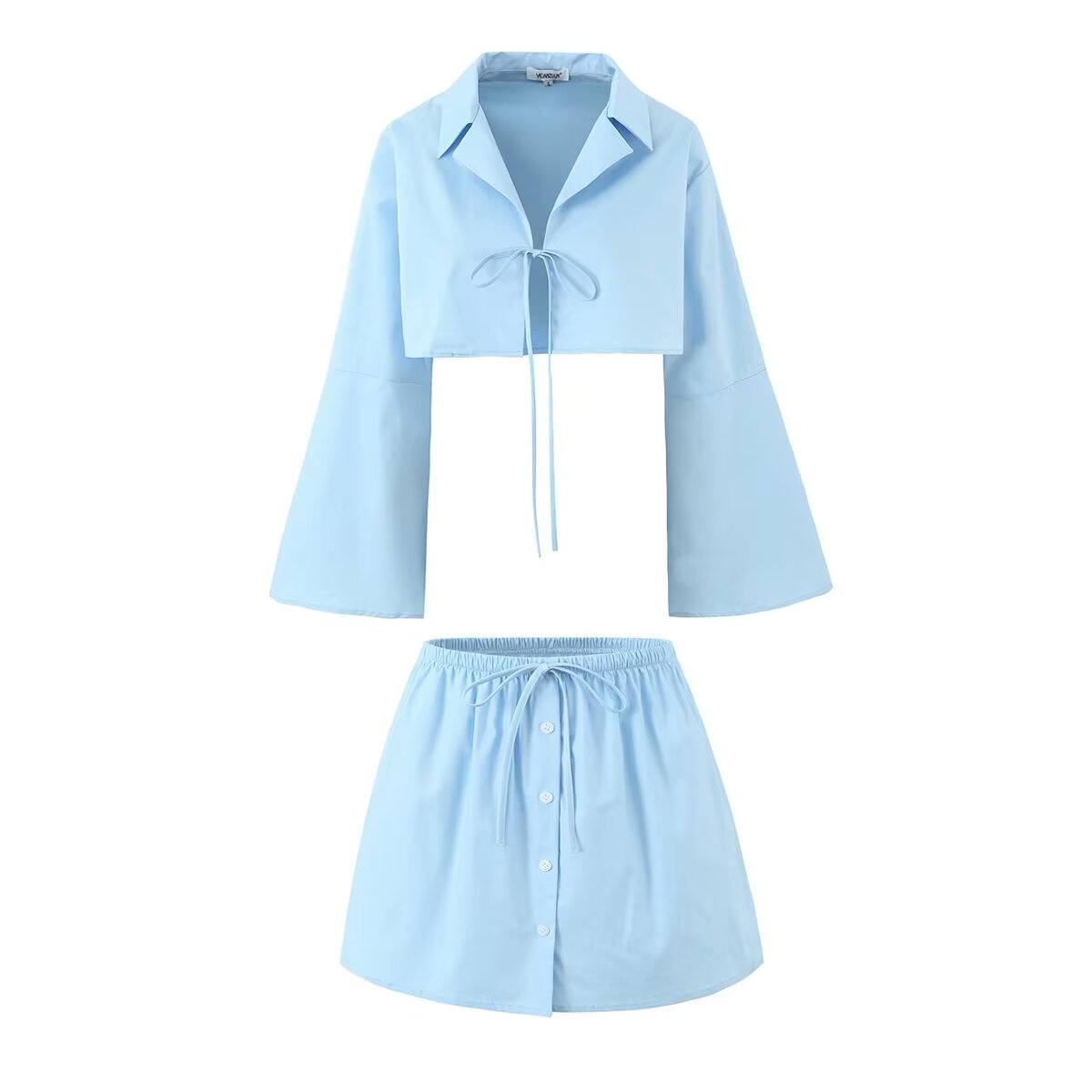 Summer Polo Collar Short Slim Fit Horn Wire Shirt Top Single Breasted Elastic Waist Skirt Sets