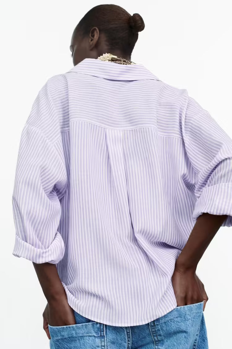 Spring Street Casual Loose Linen Blended Short Striped Shirt