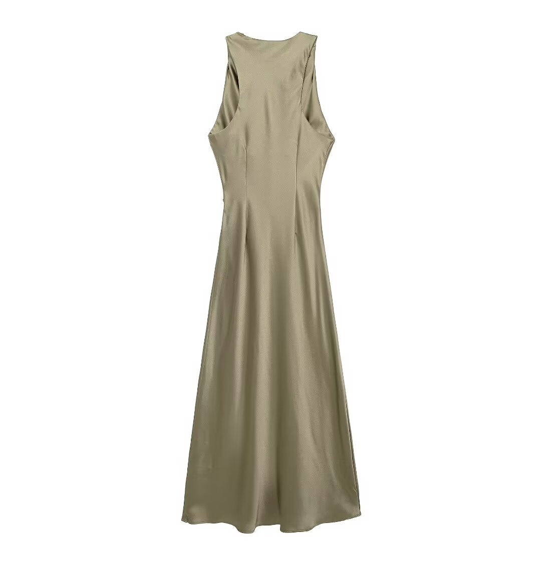 Summer Women Clothing Slim Silk Satin Texture Midi Dress