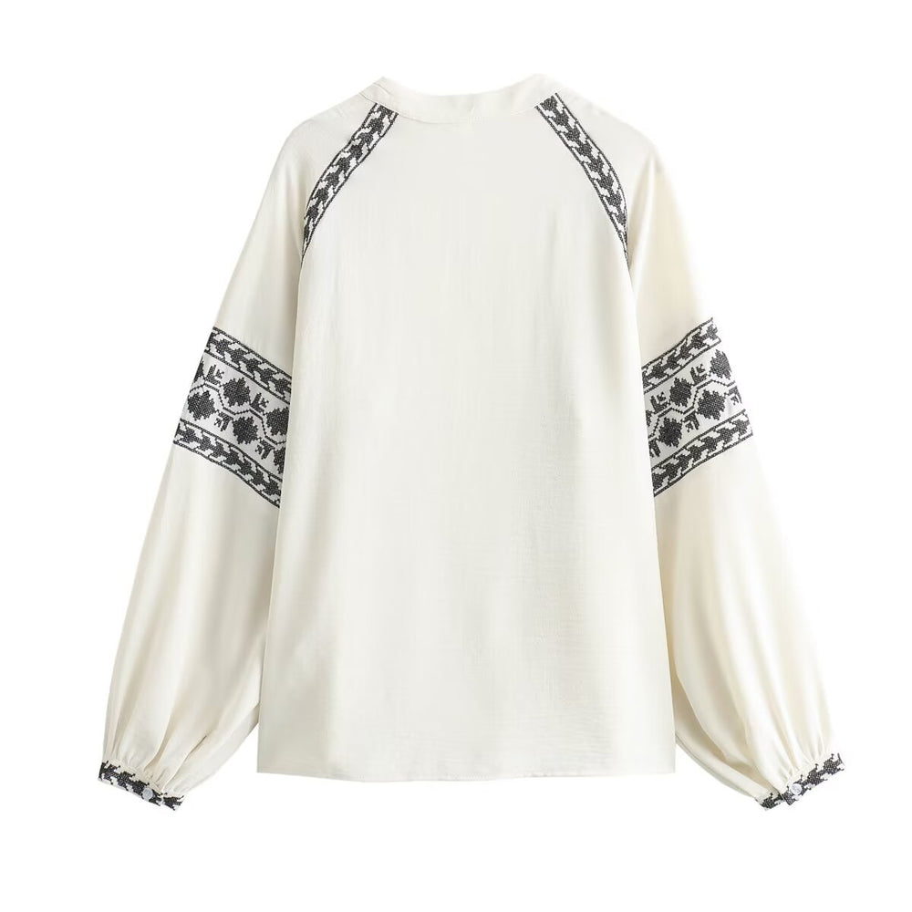 Women Street Color Contrast Embroidered Long Sleeved Shirt