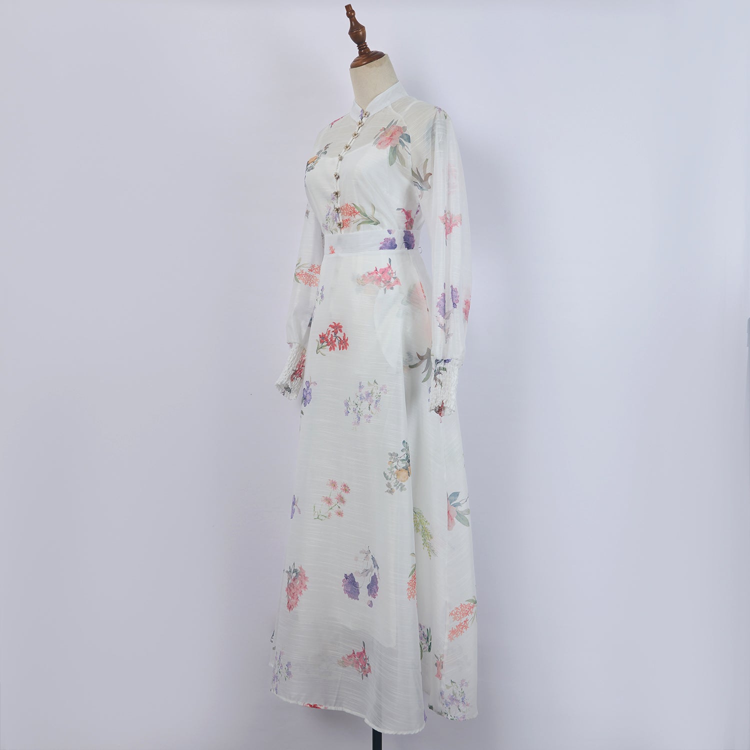 Women Spring Floral Elegant Button Long Skirt Three Piece Set
