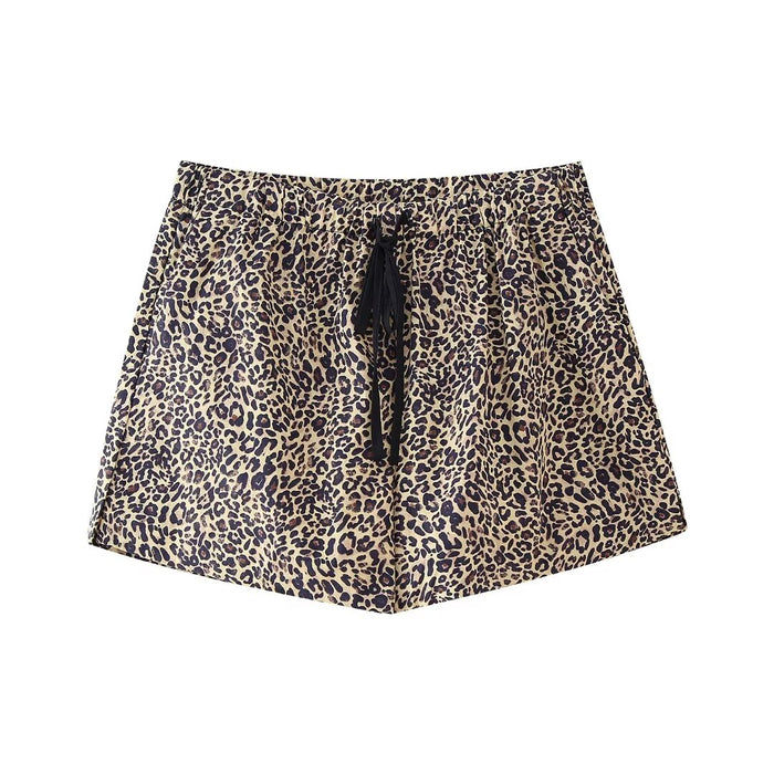 Women Clothing Summer Animal Pattern Printed Poplin Shirt Shorts Suit