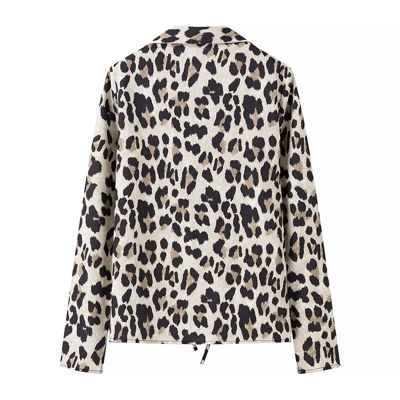 Leopard Print Slim Fit Personality Women Shirt Spring Summer Collared Long Sleeve Top Women