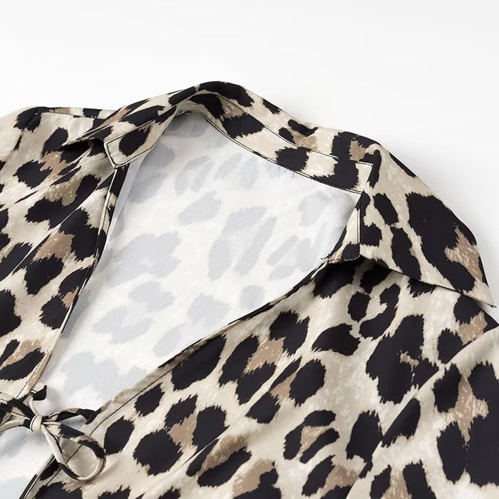 Leopard Print Slim Fit Personality Women Shirt Spring Summer Collared Long Sleeve Top Women