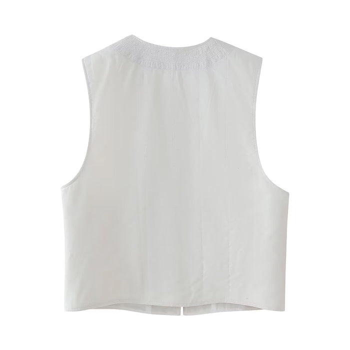 Women Clothing Summer Street Sleeveless Embroidery Vest