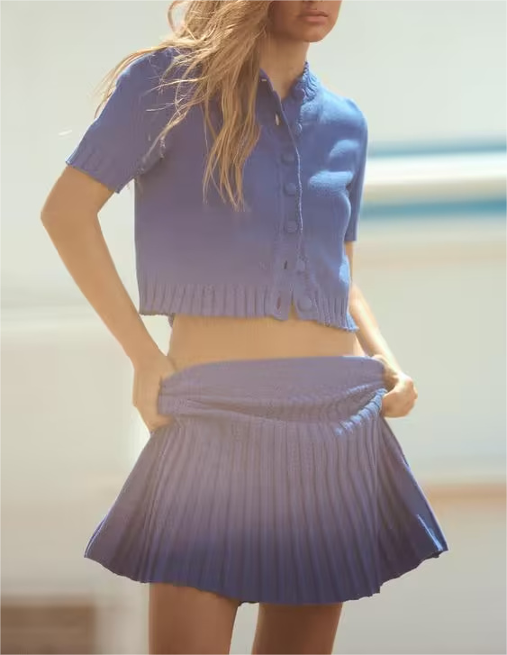 Summer Casual Sweet Knitted Short Sleeved Shirt Short Skirt Sets