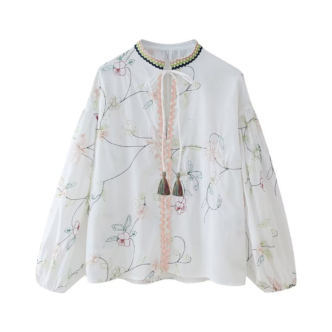 Summer Women Clothing Floral Embroidery Shirt Skirt