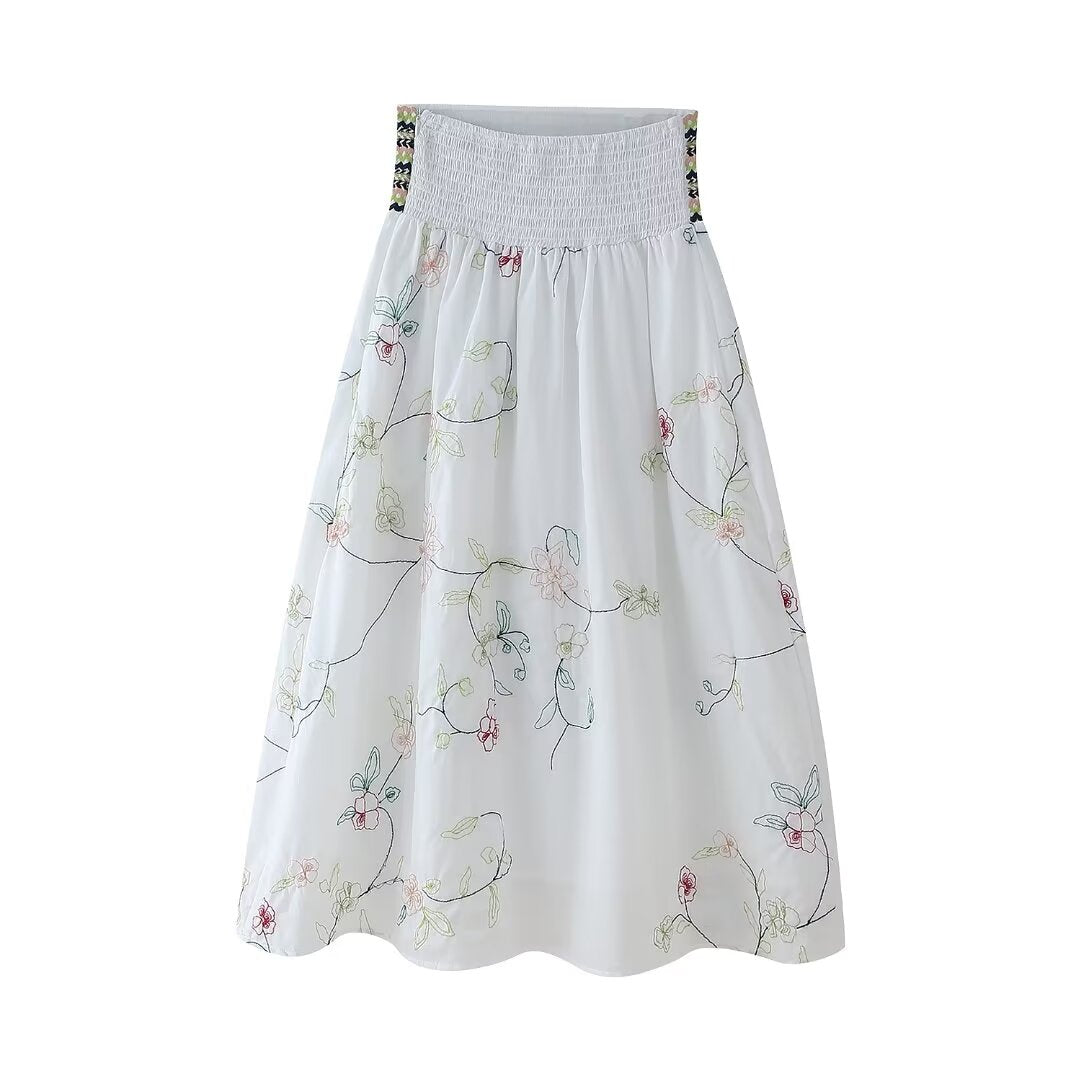 Summer Women Clothing Floral Embroidery Shirt Skirt