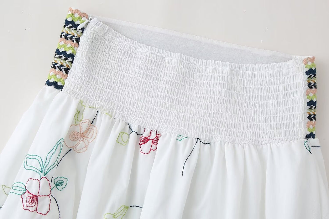 Summer Women Clothing Floral Embroidery Shirt Skirt