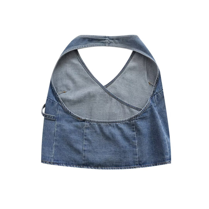 Summer Denim Hanging Collar Top Women Small Spaghetti Strap Camisole Top