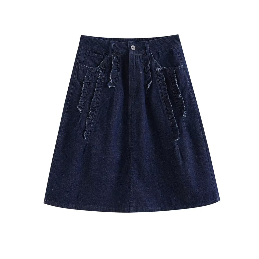 Women Sleeveless Loose Denim Top High Waist Casual Skirt Set