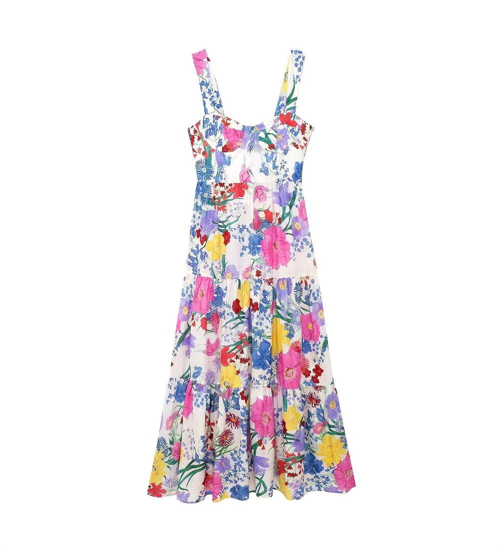 Summer Women Clothing Simple Four Sided Elastic Floral Printing Dress
