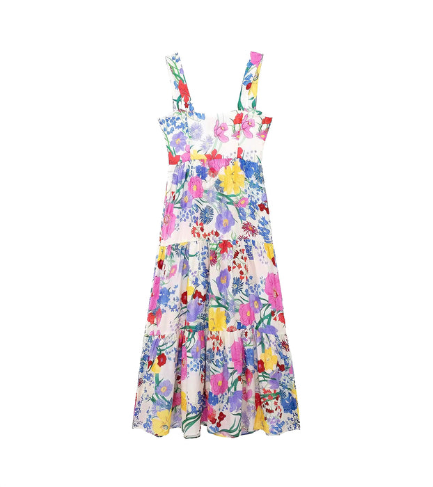 Summer Women Clothing Simple Four Sided Elastic Floral Printing Dress